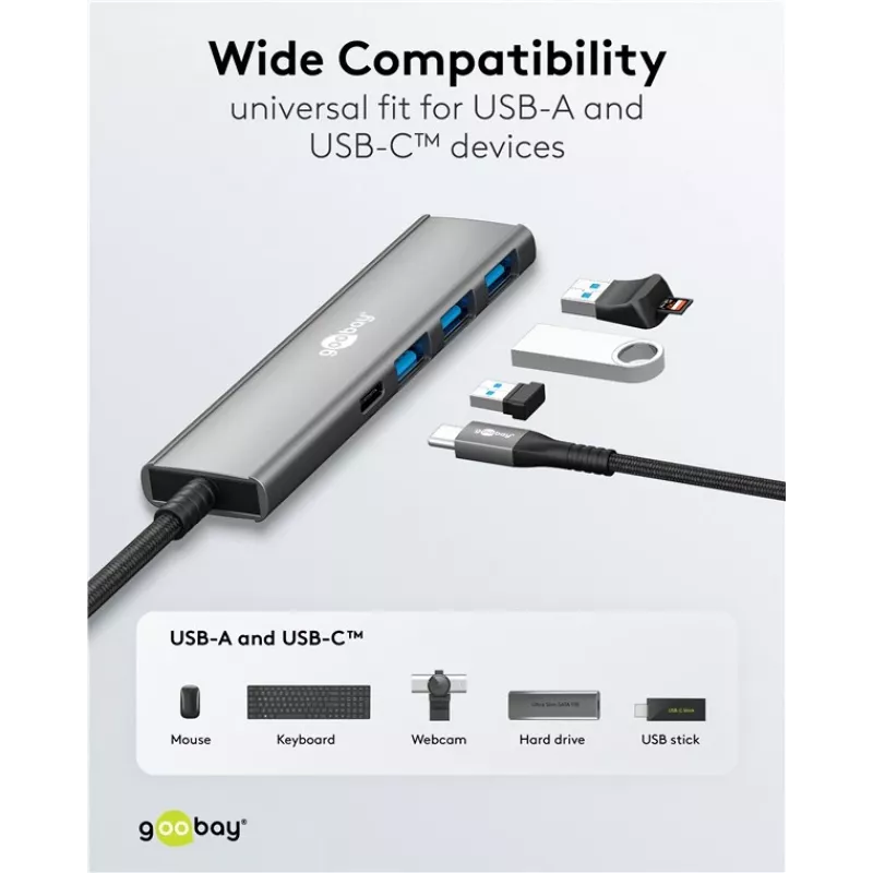 Goobay Slim 4-poorts USB-hub USB-C naar/USB-A 5 Gbit/s - -Plug> 1x (76562)