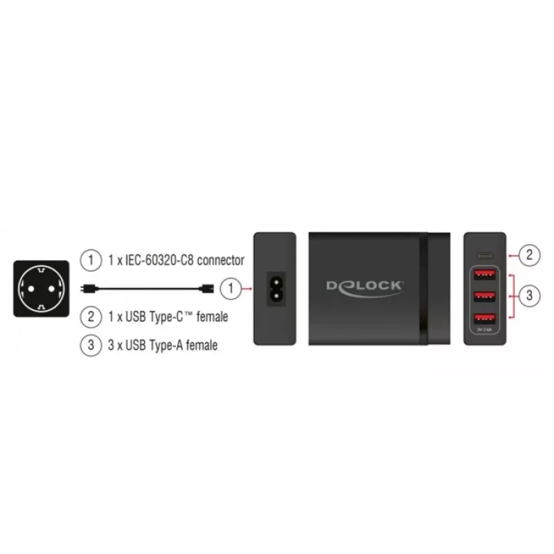 DeLOCK USB-wandlader 63974 universeel zwart AC indoor