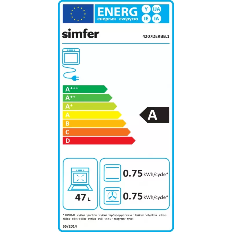 Inbouwoven SIMFER 4207DERBB.1 — 47 L, multifunctioneel, handmatige bediening, 45 cm, wit