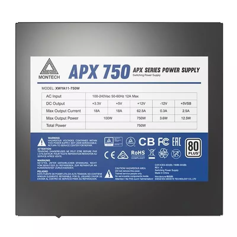 Montech APX750 voeding 750 W 20+4-pin ATX ATX zwart