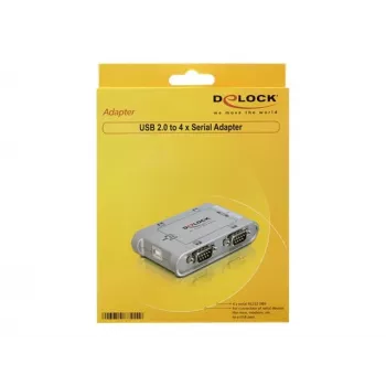 Delock 87414 USB 2.0 naar 4x serieel RS-232 adapter, incl. 1 m verlengkabel, zilver