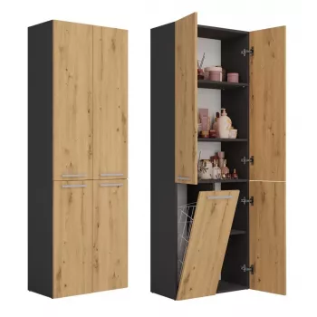 Topeshop NEL 1K DD ANT/ART KP badkamer staande kast grafiet, eiken