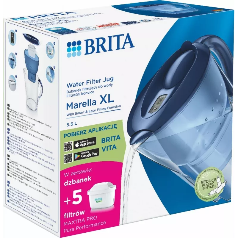 Waterfilterkan BRITA Marella XL met 5 MAXTRA PRO cartridges, blauw