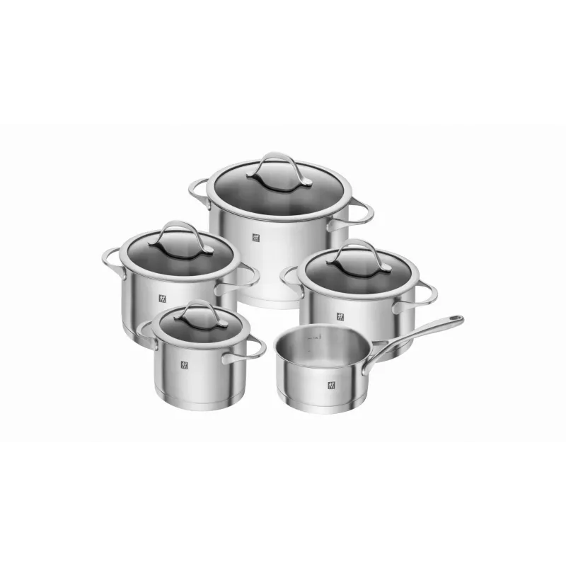 ZWILLING Essence 5-delige RVS kookgerei-set met glazen deksels
