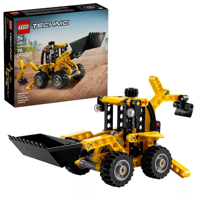 Bouwset LEGO Technic Backhoe Loader 42197 — knikbesturing, werkende lader, 104 onderdelen, aanbevolen leeftijd 7+