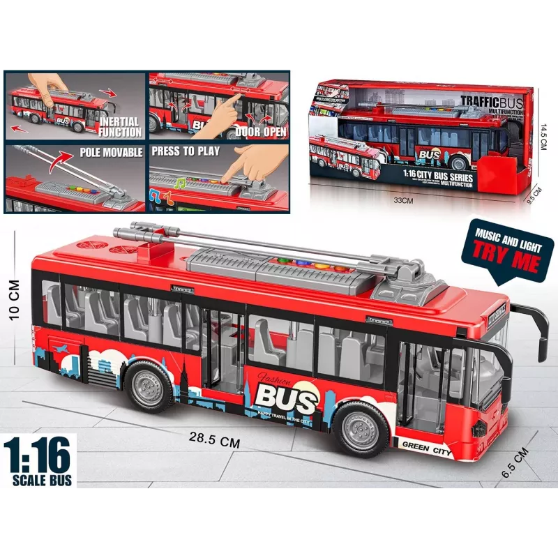 Speelgoedbus met lichtjes, geluid en te openen deur Madej model 012865