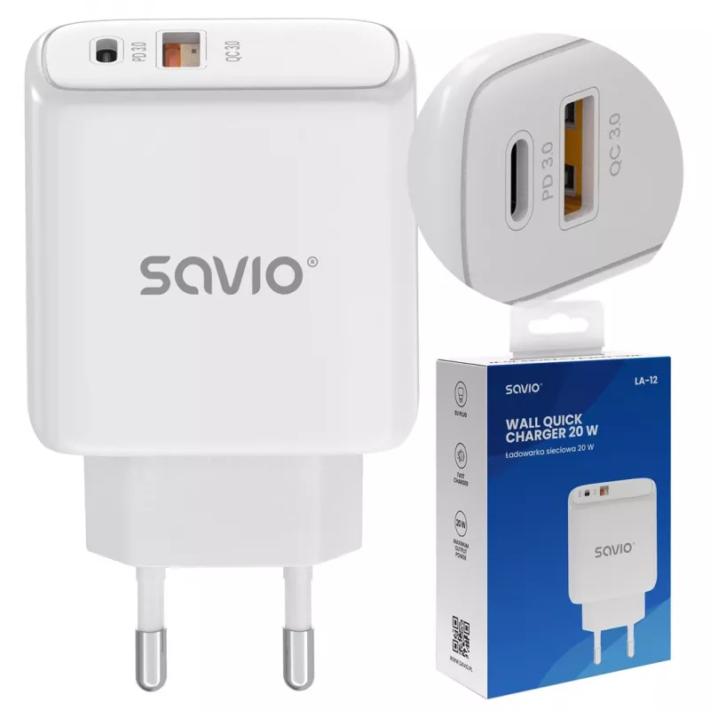 Savio LA-12 oplader voor mobiele apparaten universeel wit AC snelladen indoor