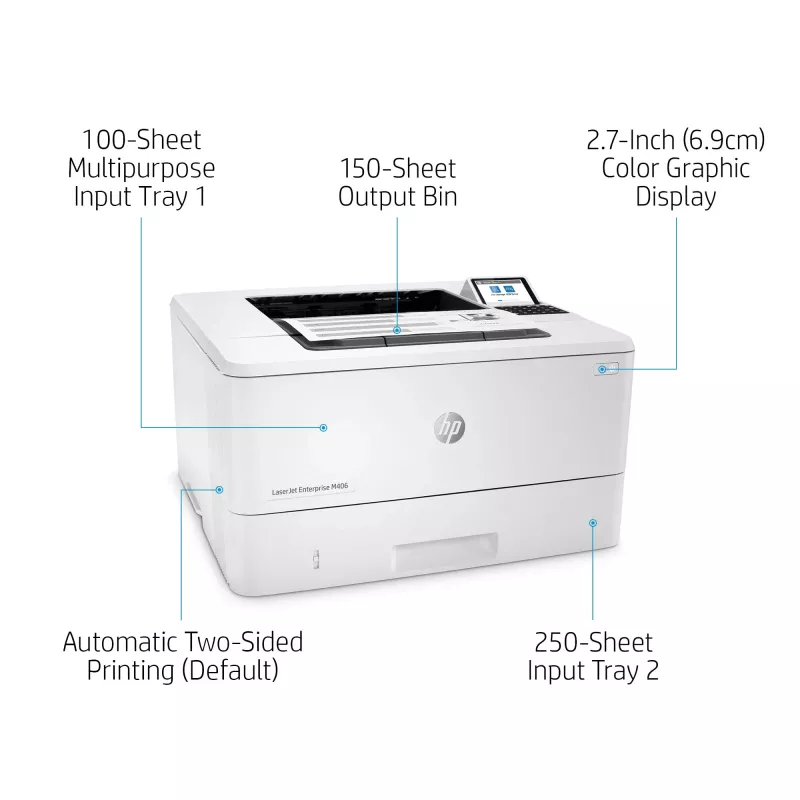 HP LaserJet Enterprise M406dn, laser, 1200 x 1200 DPI, A4, 38 ppm, dubbelzijdig printen, netwerkgeschikt