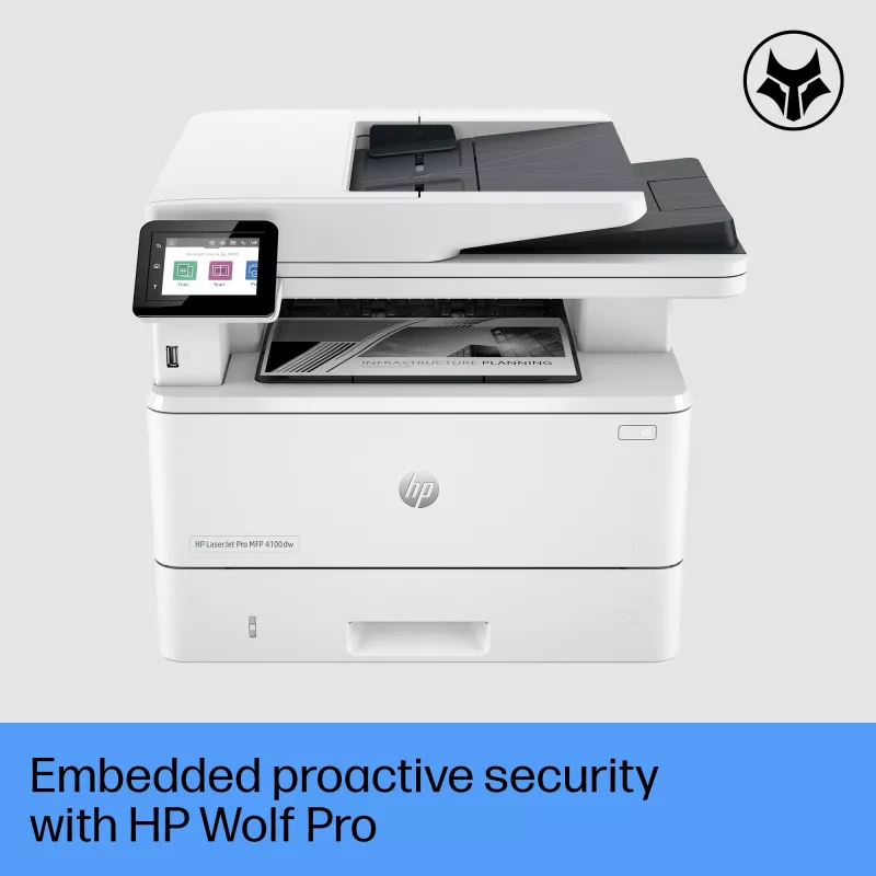 HP LaserJet Pro MFP 4102dw printer, laser, monochroom printen, 1200 x 1200 DPI, A4, direct printen, wit