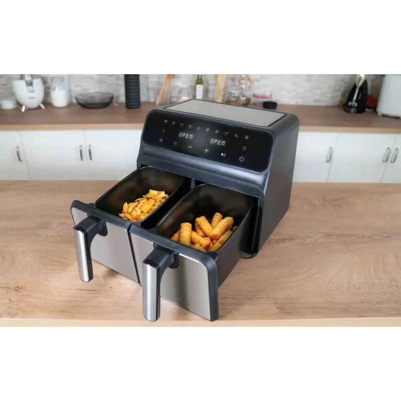 Unold 58685 friteuse dubbel 8 L vrijstaand model 1700 W heteluchtfriteuse zwart, grijs