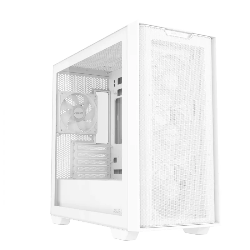 PC-behuizing ASUS A21 PLUS Micro ATX wit — ondersteunt Micro ATX/Mini-ITX, 3x120mm frontventilatoren, 1x120mm achterventilator, 360mm frontradiator, GPU tot 380 mm