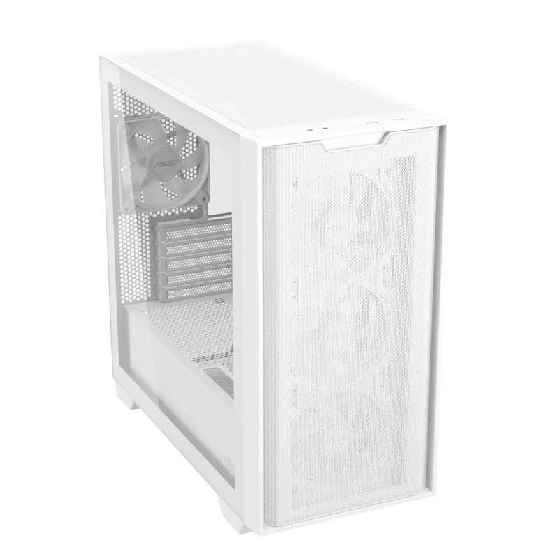 PC-behuizing ASUS A21 PLUS Micro ATX wit — ondersteunt Micro ATX/Mini-ITX, 3x120mm frontventilatoren, 1x120mm achterventilator, 360mm frontradiator, GPU tot 380 mm