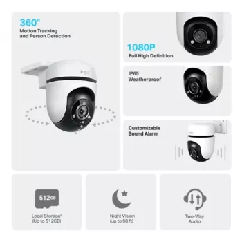 TP-Link Tapo Outdoor Pan/Tilt beveiligingscamera WiFi, IP-bewakingscamera, binnen & buiten, draadloos, Amazon Alexa & Google Assistant, intern, CE, FCC, RoHS, RCM