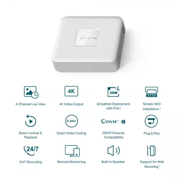 TP-Link VIGI 4-kanaals PoE+ netwerk-videorecorder
