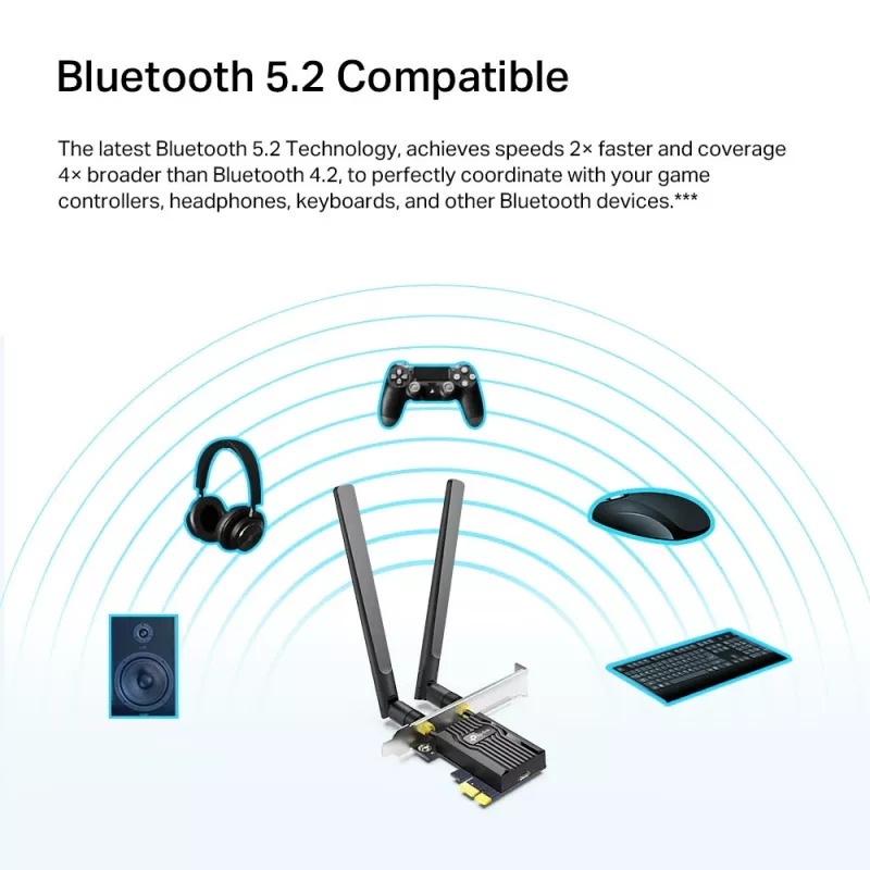 TP-Link AX1800 Wi-Fi 6 Bluetooth 5.2 PCIe-adapter, intern, draadloos, PCI Express, wifi / Bluetooth, 1800 Mbit/s, zwart