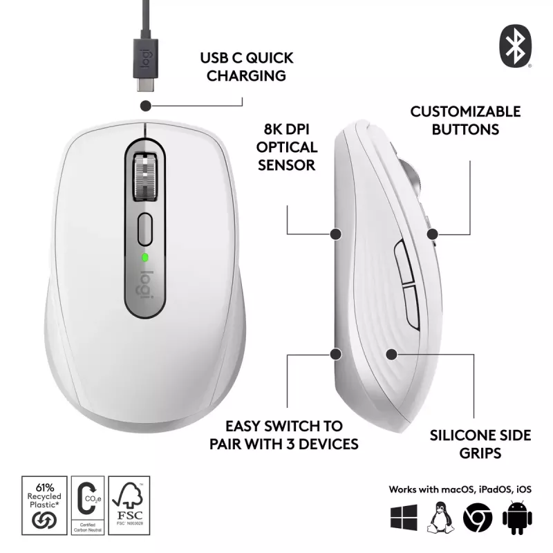 Muis Logitech MX Anywhere 3S RF Draadloos + Bluetooth
