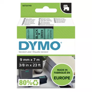 Authentieke DYMO D1 Etiketten | Zwarte print op groene tape | 9 mm x 7 m | Zelfklevende etiketten voor LabelManager Labelprinter | Gemaakt in Europa