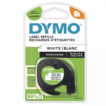 DYMO LetraTag Papieren etiketten | Origineel | 12 mm x 4 m rol | Zwarte print op Wit | Zelfklevende veelzijdige etiketten voor LetraTag Labelprinter | Gemaakt in Europa