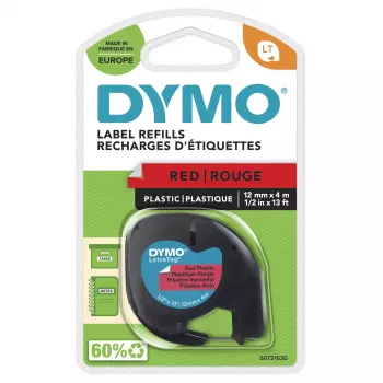 DYMO Merk LetraTag Kunststof etiketten | 12 mm x 4 m rol | Zwarte print op rode etiketten | Veelzijdige zelfklevende etiketten voor LetraTag Labelprinter