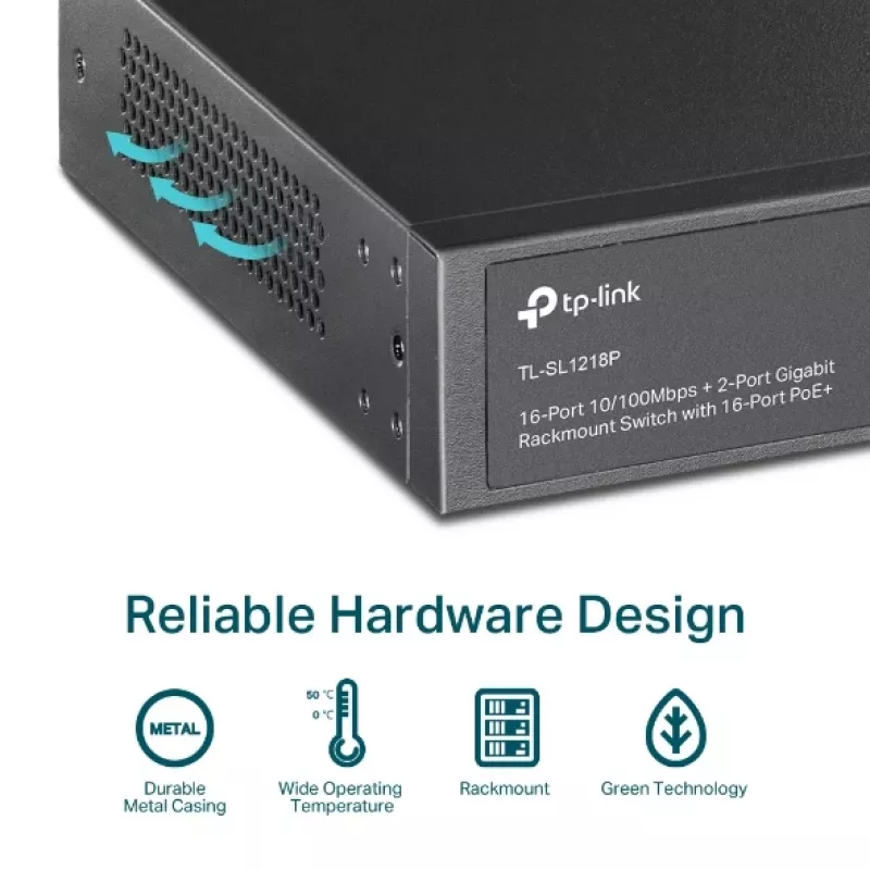 TP-Link 16-poorts 10/100 Mbps + 2-poorts Gigabit rackmount PoE-switch met 16-poorts PoE+
