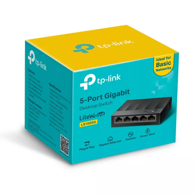 TP-Link 5-poorts 10/100/1000Mbps desktop-netwerkswitch, unmanaged, Gigabit Ethernet (10/100/1000), wandmontage
