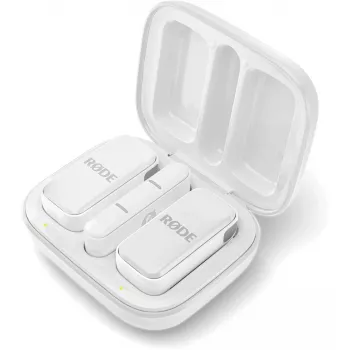 Draadloos microfoonsysteem Rode Wireless Micro Lightning – omnidirectioneel, 48 kHz/24-bit, 7 u accu, 100 m bereik, wit