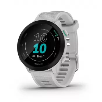 Smartwatch GARMIN Forerunner 55 — 42 mm rond sporthorloge, GPS/GLONASS/Galileo, 14 dagen accu, 5 ATM, wit siliconenbandje