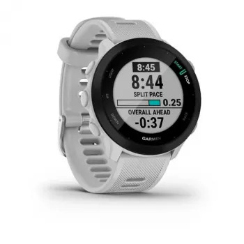 Smartwatch GARMIN Forerunner 55 — 42 mm rond sporthorloge, GPS/GLONASS/Galileo, 14 dagen accu, 5 ATM, wit siliconenbandje