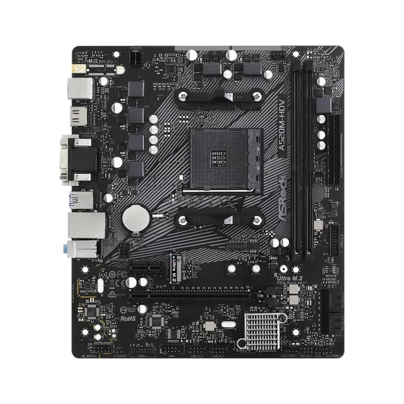ASRock moederbord A520M-HDV AM4 AMD A520 2 x DDR4 USB 3.2 SATA 3 7.1ch HD audio mATX