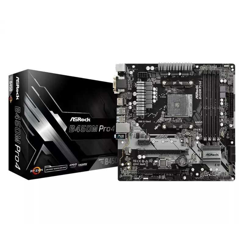 Moederbord ASRock B450M PRO4 AMD B450 socket AM4 micro ATX