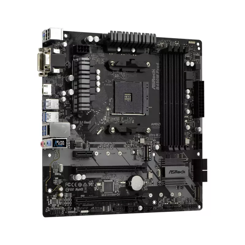 Moederbord ASRock B450M PRO4 AMD B450 socket AM4 micro ATX