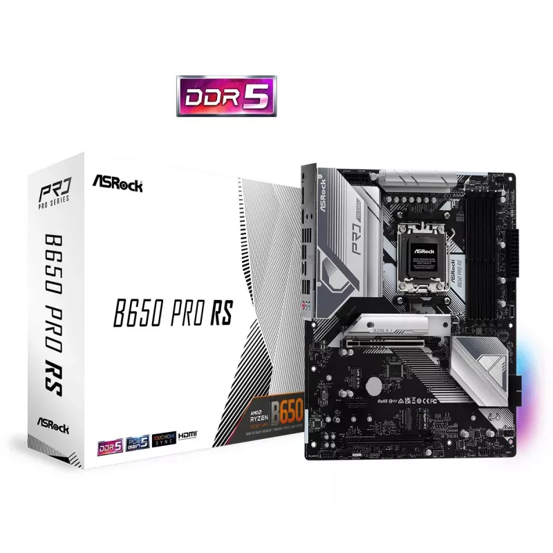 Moederbord ASRock B650 Pro RS — ATX, socket AM5, AMD B650, DDR5, 4 DIMM, 128 GB, 2,5 Gb LAN, 1x M.2, HDMI, DisplayPort