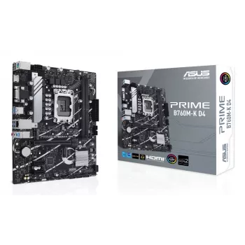 Moederbord ASUS PRIME B760M-K D4 — Intel B760, LGA 1700, Micro ATX, 2x DDR4 DIMM, 64 GB, M.2, SATA III, 2.5Gb Ethernet