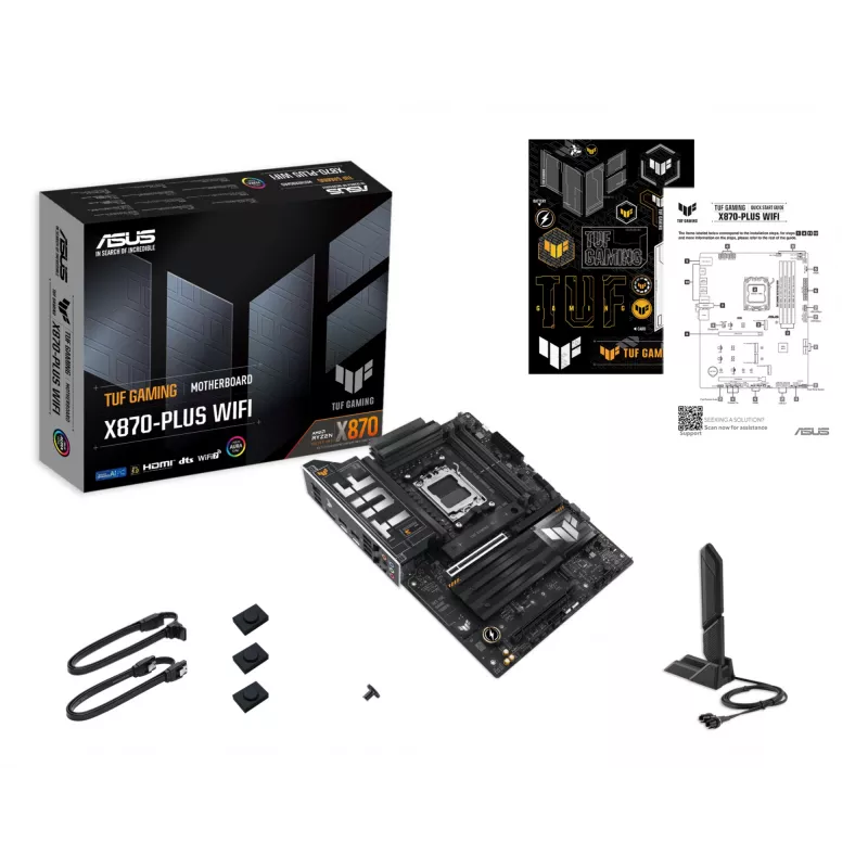 Moederbord ASUS TUF GAMING X870-PLUS WIFI — AMD X870, Socket AM5, ATX, DDR5, 4 DIMM, Wi-Fi 7, Bluetooth 5.4