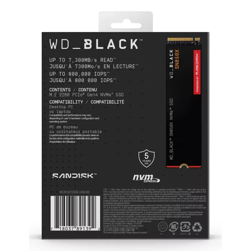 WESTERN DIGITAL SSD - WD_Black SN850X - 1TB - Pci-e Gen4 x4 - M.2 2280
