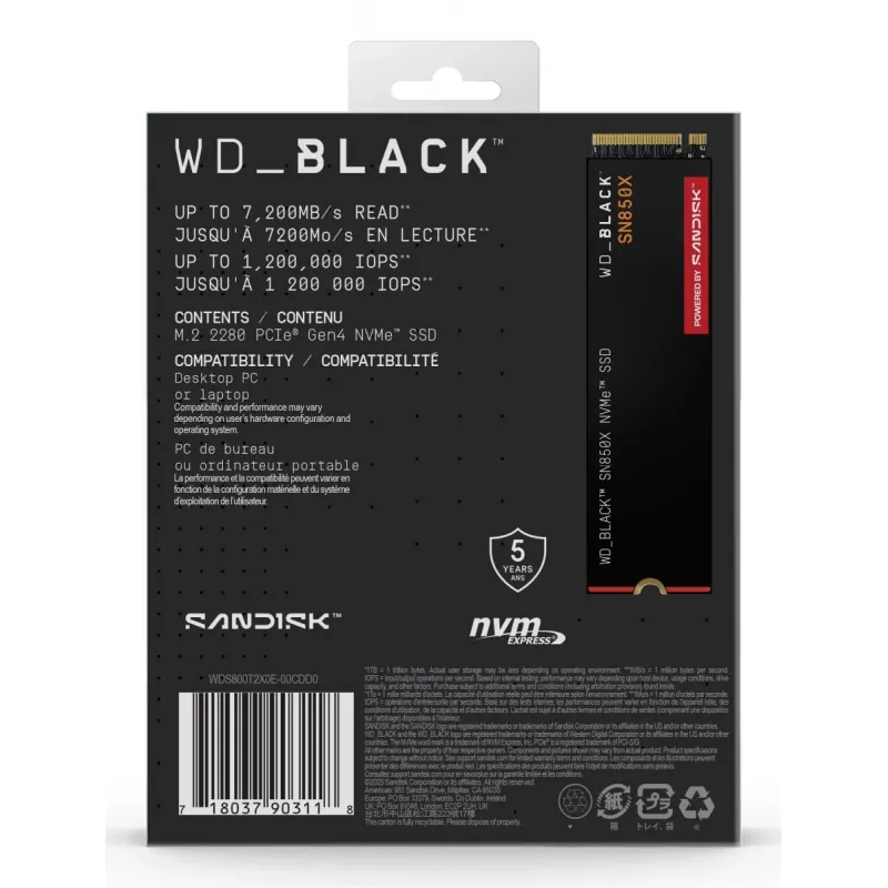 WESTERN DIGITAL SSD - WD_Black SN850X - 8TB - Pci-e Gen4 x4 - M.2 2280