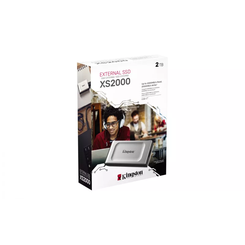 Kingston Technology 2000G draagbare SSD XS2000, 2 TB, USB Type-C, 3.2 Gen 2 (3.1 Gen 2), 2000 MB/s, zwart, zilver