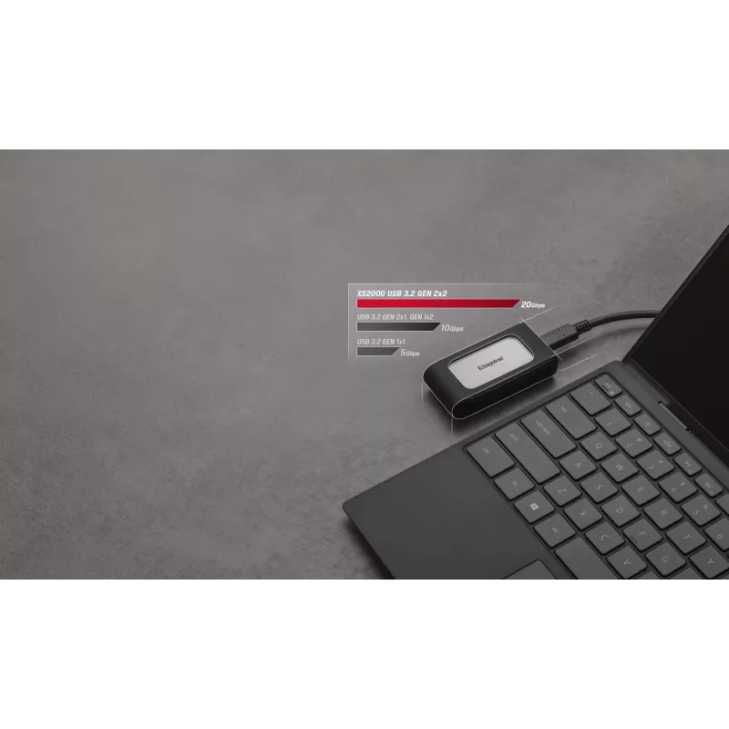 Kingston Technology 1000G draagbare SSD XS2000, 1 TB, USB Type-C, 3.2 Gen 2 (3.1 Gen 2), 2000 MB/s, zwart, zilver