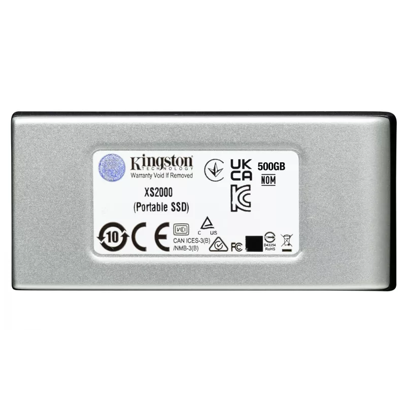 Kingston Technology 500G draagbare SSD XS2000, 500 GB, USB Type-C, 3.2 Gen 2 (3.1 Gen 2), 2000 MB/s, zwart, zilver