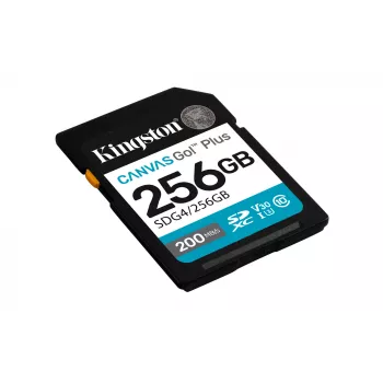 SDXC-geheugenkaart Kingston 256GB UHS-I Canvas Go Plus — 256 GB, U3/V30, lezen 200 MB/s, schrijven 160 MB/s, Class 10, zwart