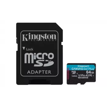 Kingston Technology 64GB microSDXC Canvas Go Plus Gen4 200MB/s A2 U3 V30-kaart + adapter
