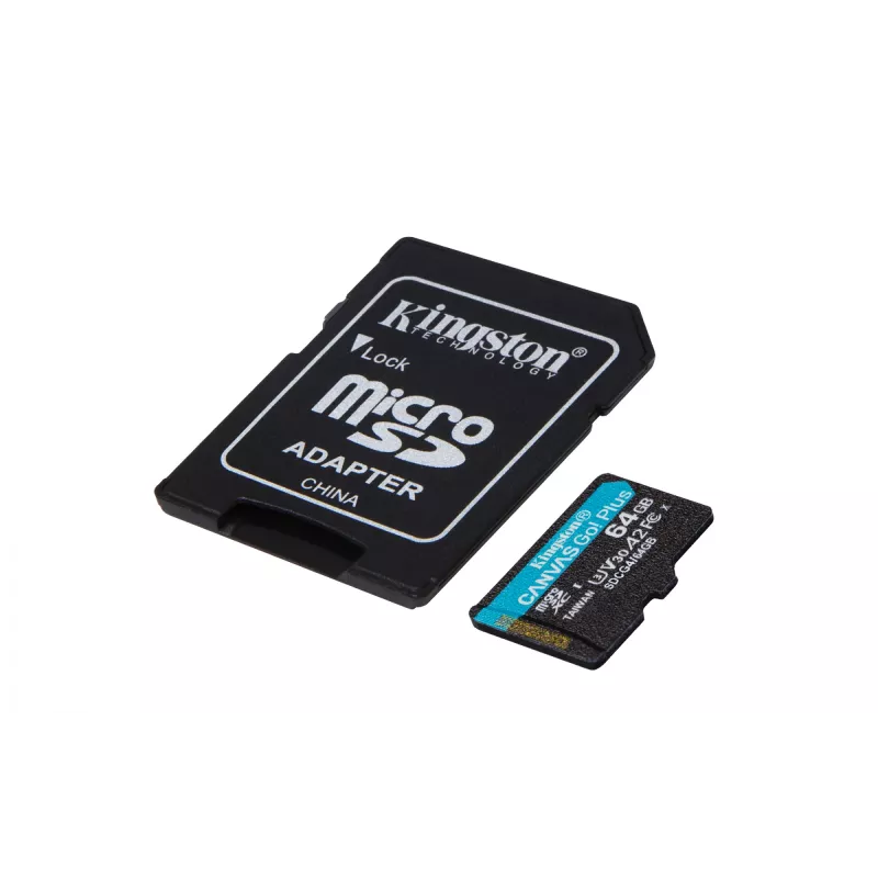 Kingston Technology 64GB microSDXC Canvas Go Plus Gen4 200MB/s A2 U3 V30-kaart + adapter