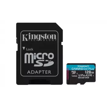 Kingston Technology 128 GB microSDXC Canvas Go Plus Gen4 200 MB/s A2 U3 V30-kaart + adapter
