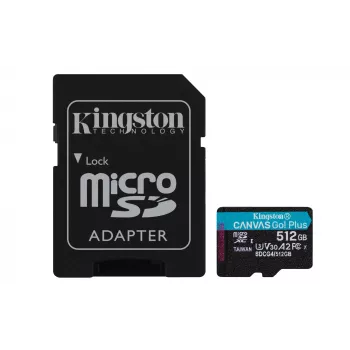 Kingston Technology 512GB microSDXC Canvas Go Plus Gen4 200MB/s A2 U3 V30-kaart + adapter