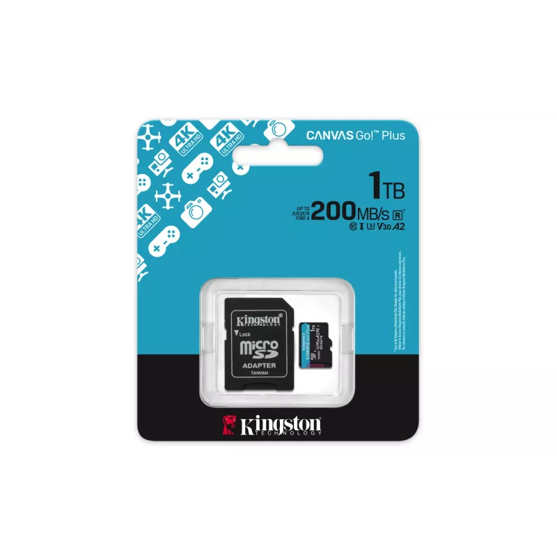 Kingston Technology 1TB microSDXC Canvas Go Plus Gen4 200MB/s A2 U3 V30-kaart + adapter