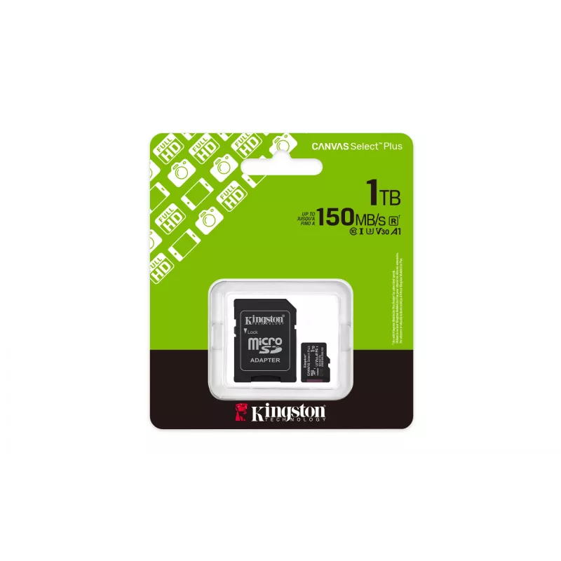 Kingston Technology 1TB microSDXC Canvas Select Plus Gen3 150MB/s A1-kaart + adapter