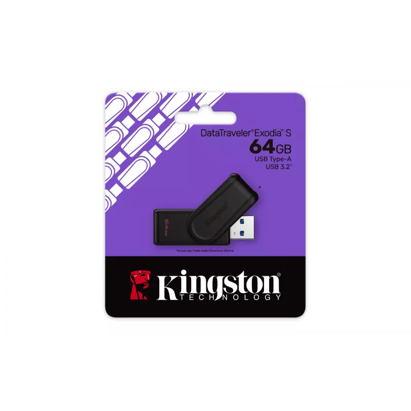 Kingston Technology DataTraveler 64GB draagbare USB 3.2 Gen 1 Exodia S (zwart/zwart)