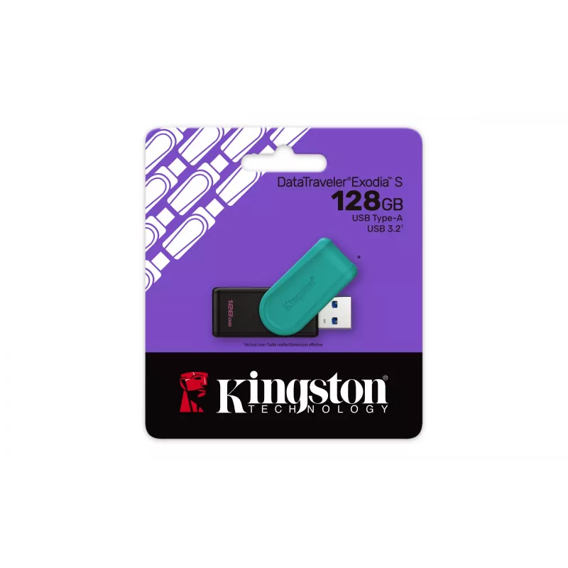 Kingston Technology DataTraveler 128GB draagbare USB 3.2 Gen 1 Exodia S (zwart/turquoise)