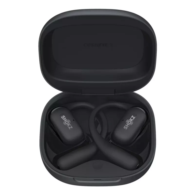 Shokz OpenFit 2 draadloze open-ear hoofdtelefoon, zwart