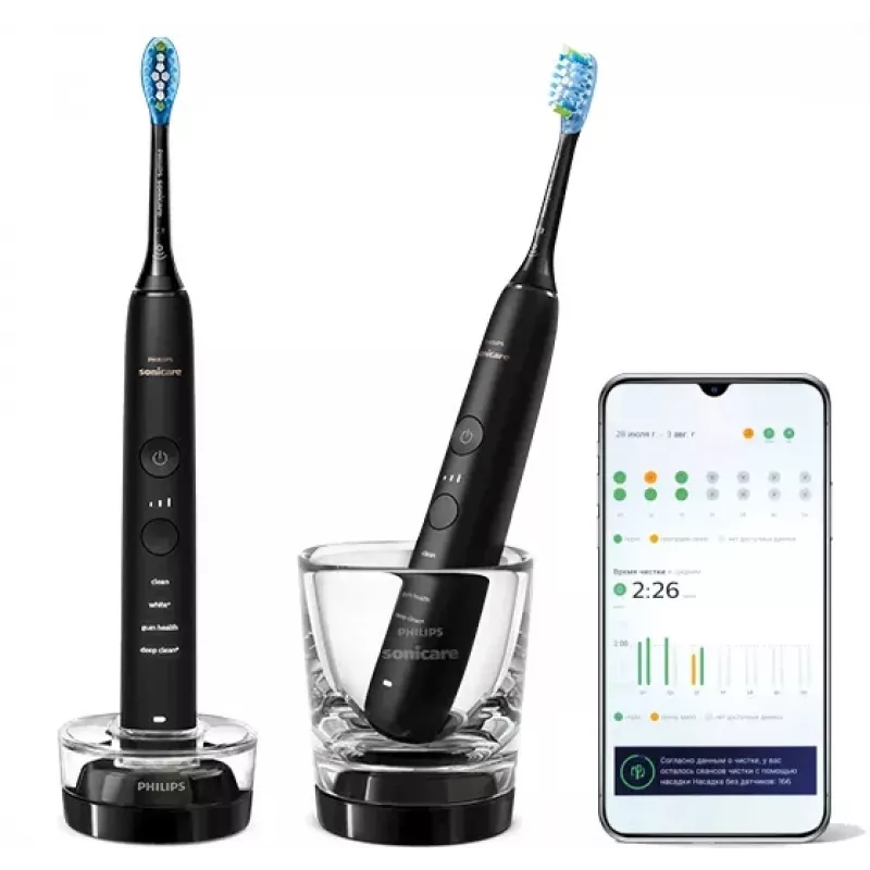 Philips Sonicare DiamondClean 9000 HX9914/54 set elektrische sonische tandenborstels, 2 handvatten, 2 opzetborstels, 4 modi, zwart